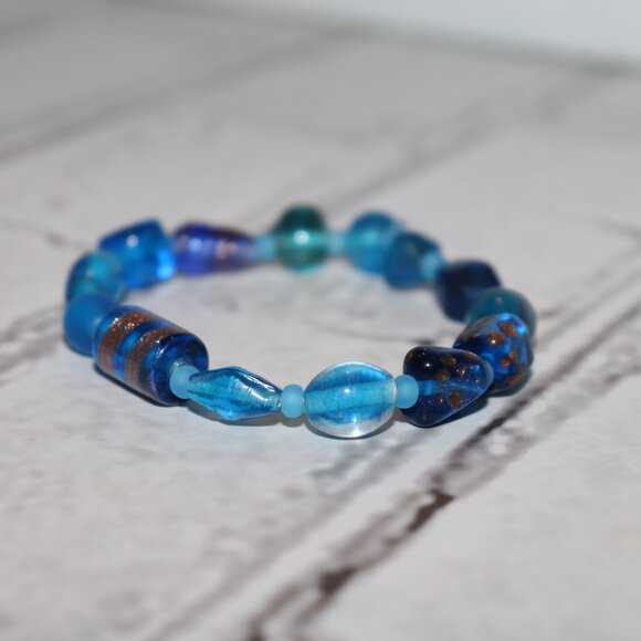 🔷🌬️ Blue Glass Beaded Bracelet · 7" · Tranquil Tide ✨ - Picture 4 of 5